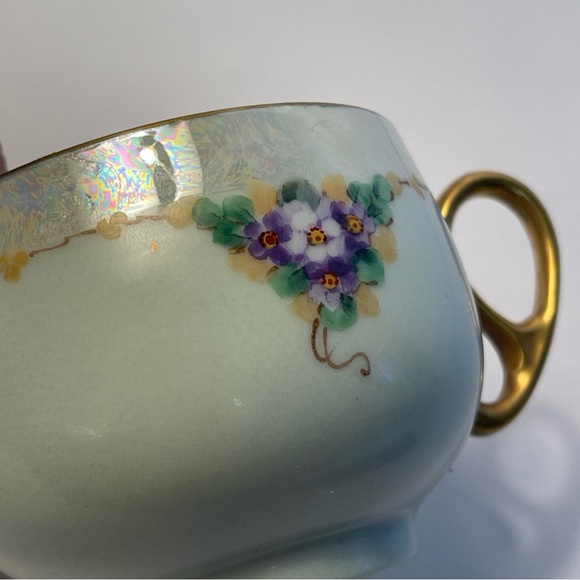 Antique Hermann Ohme Opalescent Hand Painted Violets Tea Cup Germany 1900 - Picture 6 of 11